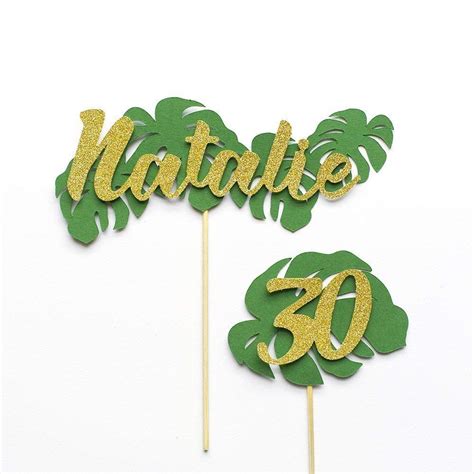 Birthday Tropical Leaf Cake Topper Personalised With Name And Age ...