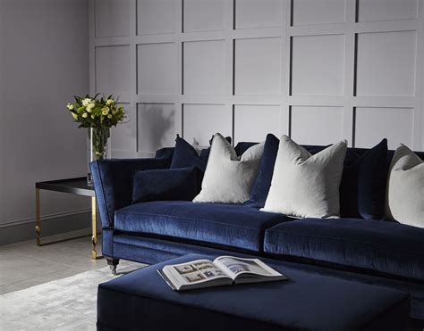Velvet Sofa. | Living room panelling, Blue sofas living room, Blue