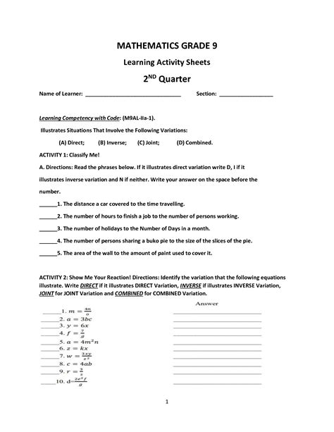 Image result for Direct Variation Grade 9 Math