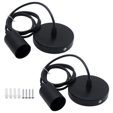 Buy SPTwj 2 Pack Ceiling Light Pendant Fitting E27 Lamp Holder Black ...