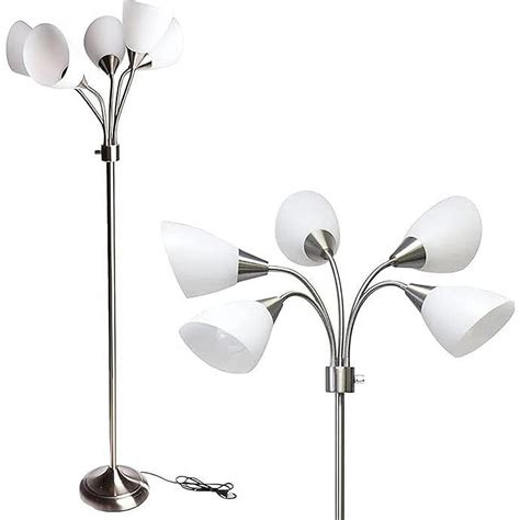 5-Light Multi-White Shade Floor Lamp Adjustable Gooseneck Arms Silver ...