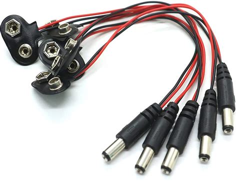 REES52 5 Pcs 9v Battery Clip, 9V Battery Power Cable Plug Clip 2.1 X 5 ...