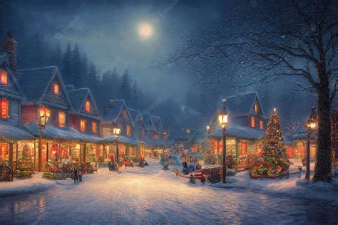 Download Snowy Village In Holiday Season Wallpaper | Wallpapers.com