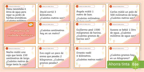 Tarjetas de problemas: Unidades métricas