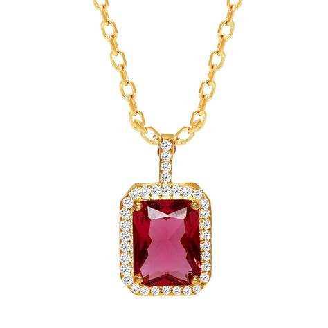 GIVA 925 Silver 18k Gold Plated Ruby Red Baguette Pendant with Link ...