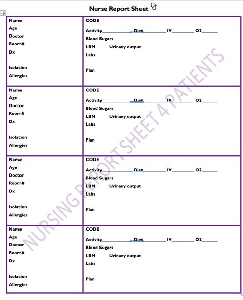 Nursing Report Sheet Template - Midi-box.com
