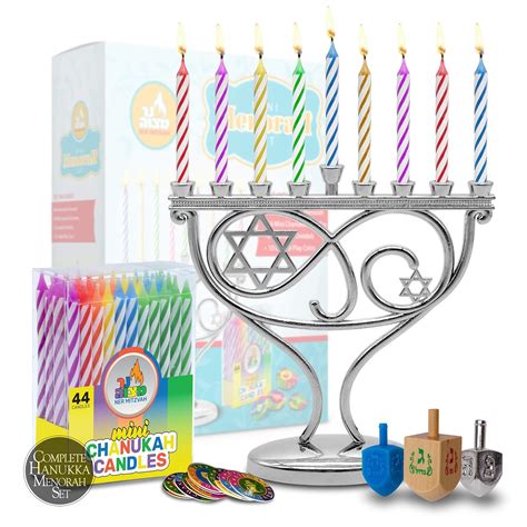 Buy Ner Mitzvah Mini Menorah Set - Menorah, 44 Mini Candles, 3 Dreidels ...