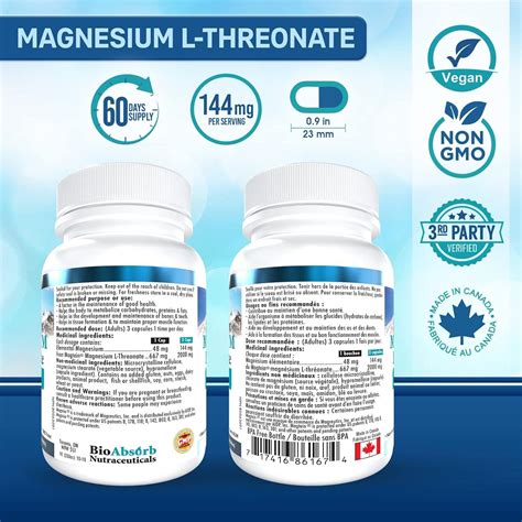 Magnesium L-Threonate - Magtein. 60-Day Supply. 144 mg of Elemental ...