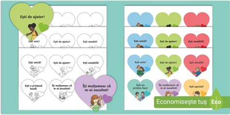 Insigne cu gânduri bune în formă de inimă (teacher made)