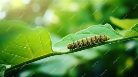 Premium AI Image | Extreme Close Up Caterpillar on Leaves