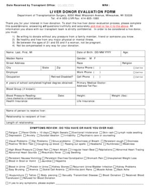 Fillable Online LIVER DONOR EVALUATION FORM - Froedtert Hospital Fax ...