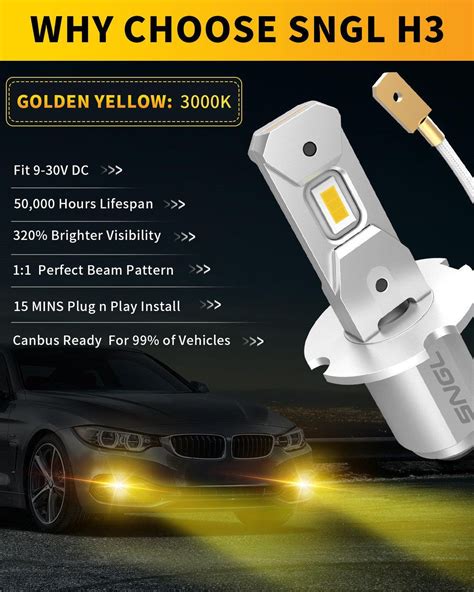 SNGL Upgraded H3 LED Fog Light Bulb Yellow 3000K, Plug-and-Play — SNGL LIGHTING
