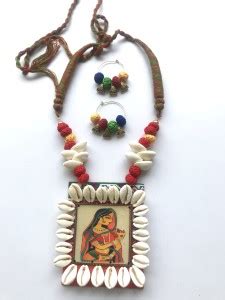 Mansi Creative Corner Shell, Wood, Fabric Yellow, Orange Jewellery Set ...
