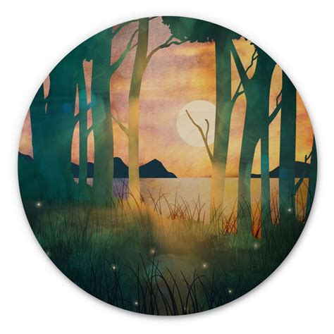 Wood Print Forest Magic at Sunset - SpaceFrog Designs - Round | wall ...