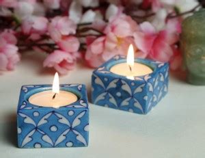 KALAKYARI Jaipur Blue pottery Tea Light Candle Holder Rustic Beach ...