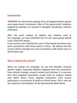 TRAPMINE Threat Intel Report: Enfal APT Is Back | PDF