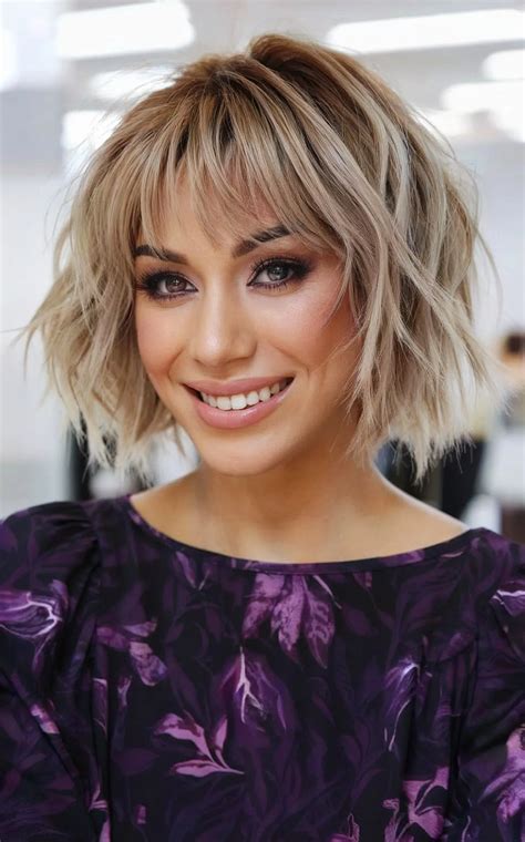 Wavy Bob Haircut With Bangs