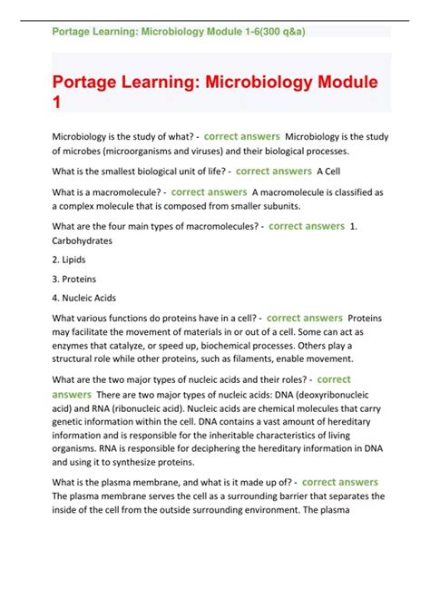 Portage Learning: Microbiology Module 1-6(300+ questions with correct ...