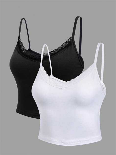 Flirla 2pcs Lace Trim Cami Top | SHEIN EUQS