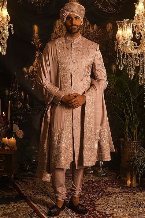 Buy Punit Arora Dull Lilac Silk Aari Embroidered Sherwani Set at Pernia ...