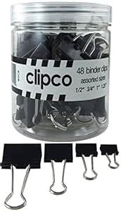 Clipco Binder Clips Jar Assorted Sizes Micro Mini Small and Medium ...