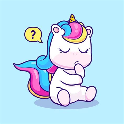 Cute unicorn thinking cartoon vector icon illustration animal nature ...