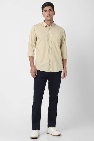 Buy Men Beige Slim Fit Solid Full Sleeves Casual Shirt Online ...