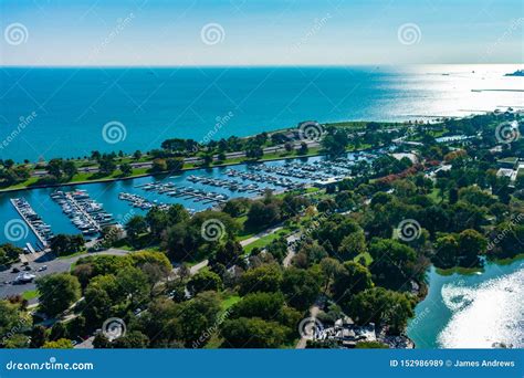 Overhead View of Diversey Harbor and Lake Michigan during the Morning ...