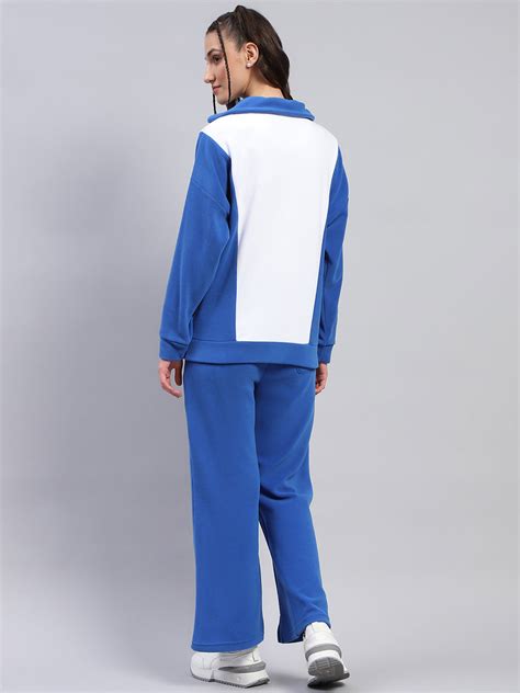 Buy Women Blue Solid Collar Full Sleeve Tracksuit Online in India ...