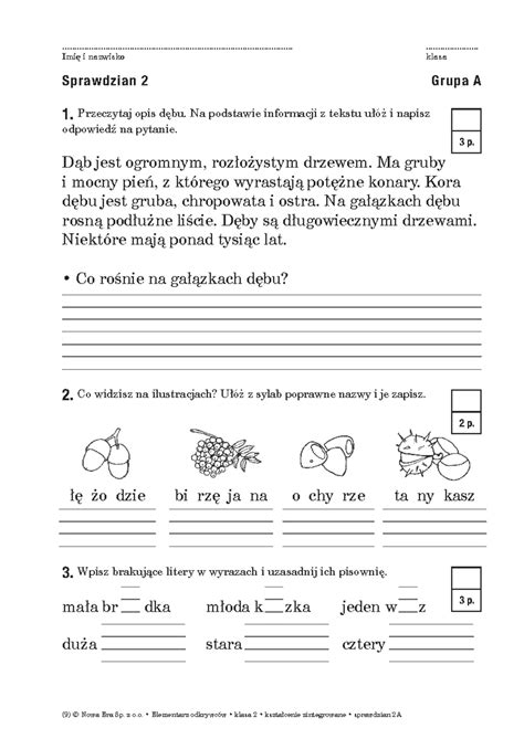 Sprawdzian z rzeczowników i przymiotników w klasie 4 - Studocu