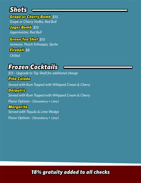Food & Drink Menu | Richmond Funny Bone Comedy Club & Restaurant