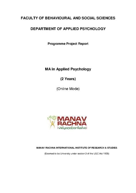 MA in Applied Psychology Project Report Overview (MA-APSY) - Studocu