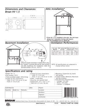 Fillable Online Prod Sheet Broan HV 15 90968 10 05FICHE T HV 15 Fax ...