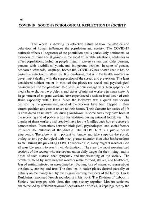 Migrant Workers - jh jej - Q1. COVID-19 SOCIO-PSYCHOLOGICAL REFLECTION ...