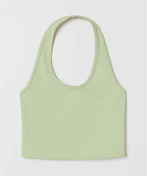Ribbed HalterNeck Crop Top - Pastel green