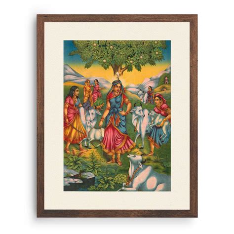 Radha tending cows in Vrindavan Painting & Wall Art Print by Raja Ravi ...