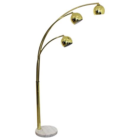 Mid-Century Modern 3-Arm Brass Articulating Arc Floor Lamp White Marble ...