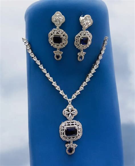 Indian Wedding Rectangular Cubic Zirconia Work Bridal Necklace Set ...