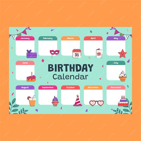 Hand drawn birthday calendar template | Premium Vector