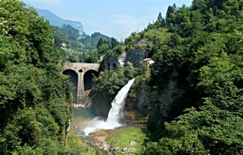Wallpaper trees, mountains, bridge, rocks, waterfall, Italy for mobile ...