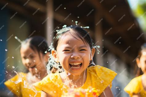 Premium Photo | Asian thai girls splash water in the songkran tradition ...