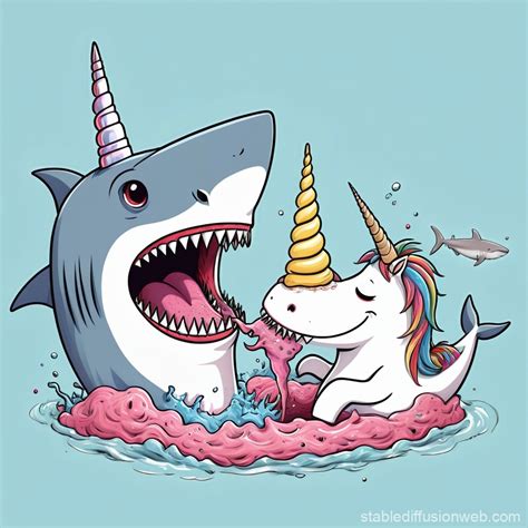 Shark Eats Unicorn | Stable Diffusion Online