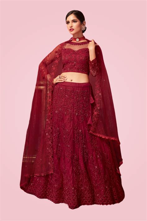 Buy Embroidered Red Color Lehenga Choli In Net Fabric online from ...