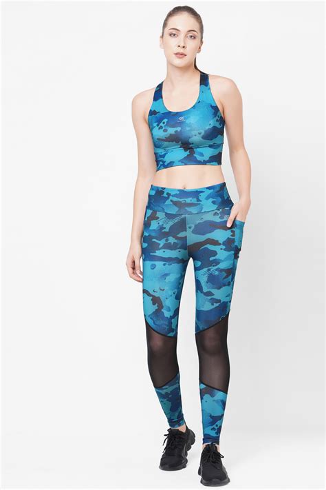 Peacock Blue Camo Print Workout Co-Ord Set for Women – Laasa Sports