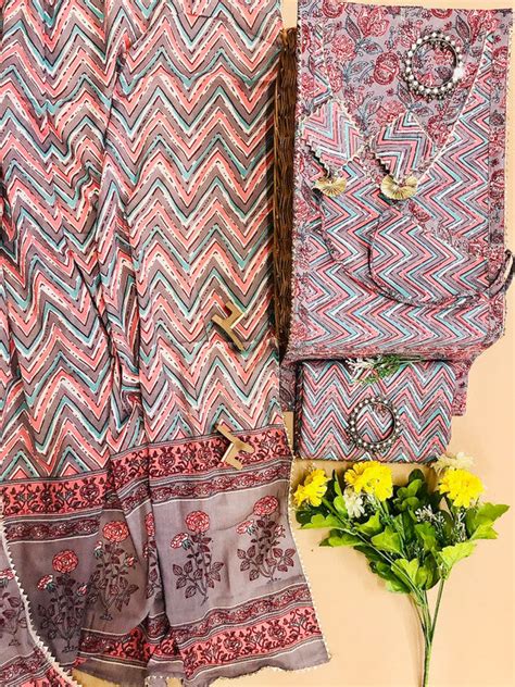 Angrakha pattern pure cotton unstitched suit – Fabricskart