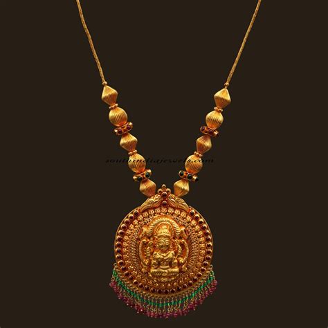 Antique jewellery necklace with lakshmi pendant - South India Jewels