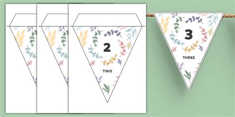 👉 Colourful Botanical Numerals and Number Words to 100 Display Bunting