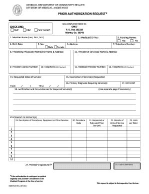 Georgia Medicaid Prior Authorization Request - Blank Fillable Template ...