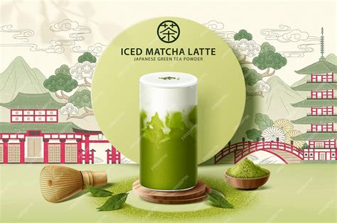 Iced matcha latte ad template | Premium Vector