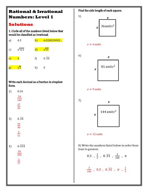 Rational And Irrational Numbers Worksheet 8th Grade